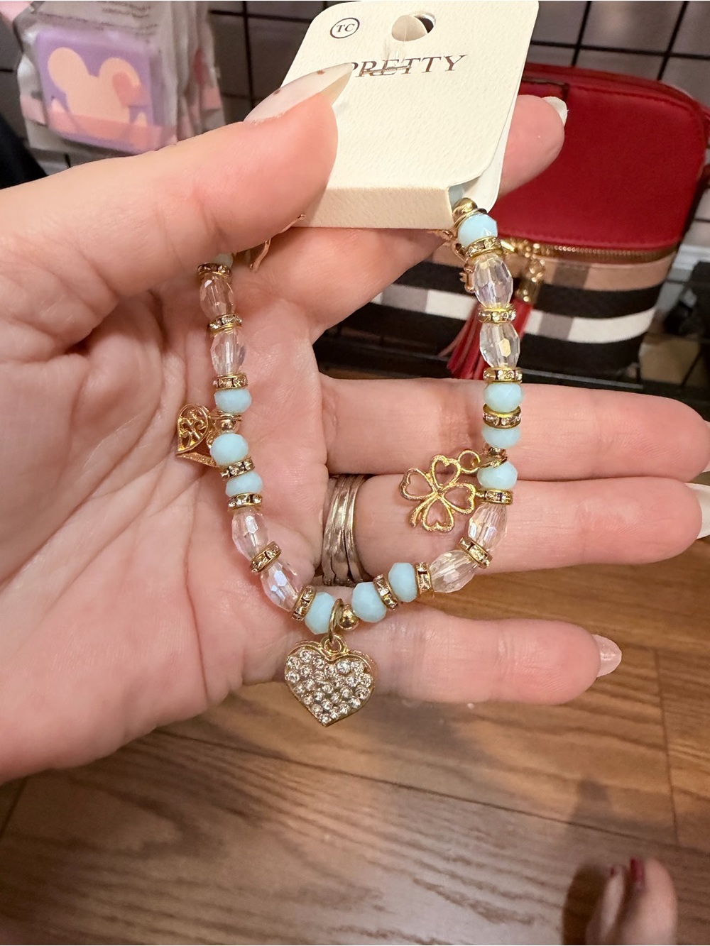 ePretty Beaded Bracelet with Gold Heart & Clover Charms